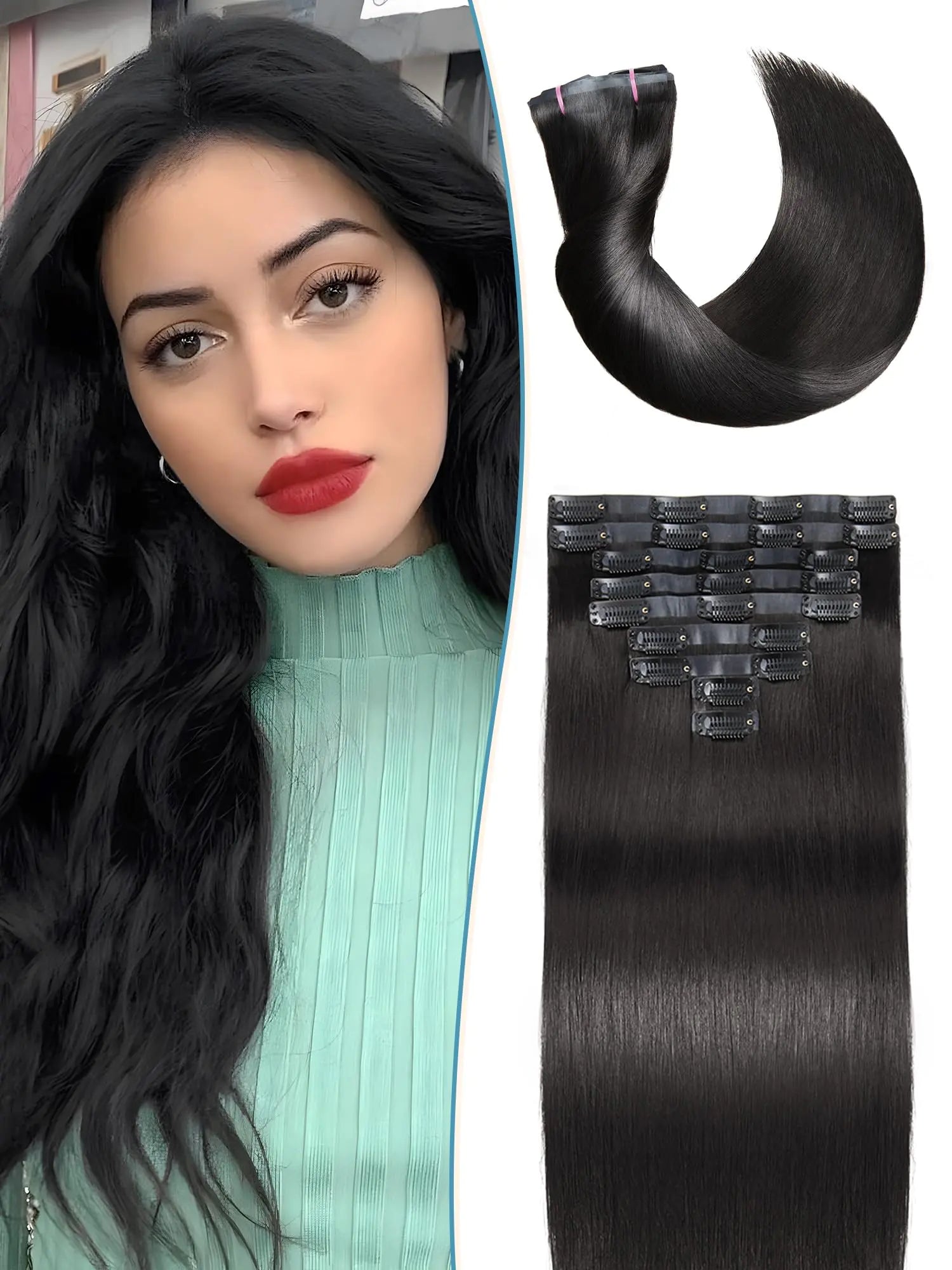 Clip-In Hair Extensions 20 Inch – 9 Piece Seamless Human Hair (125g)