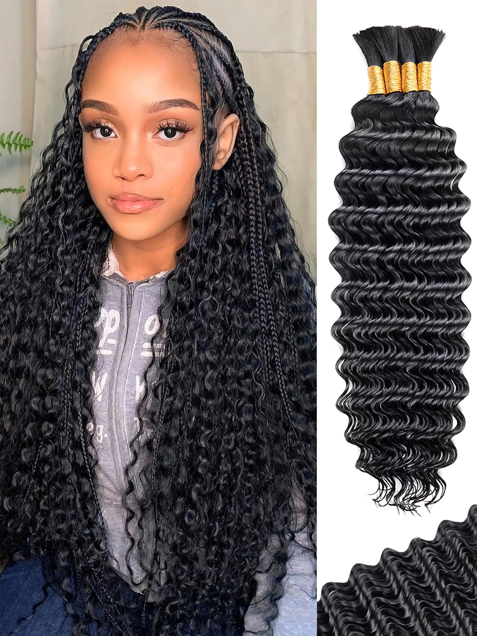 Elite Brazilian Deep Wave Bulk Hair 20 Inch – Luxury Virgin Braiding Collection | 4 Bundles