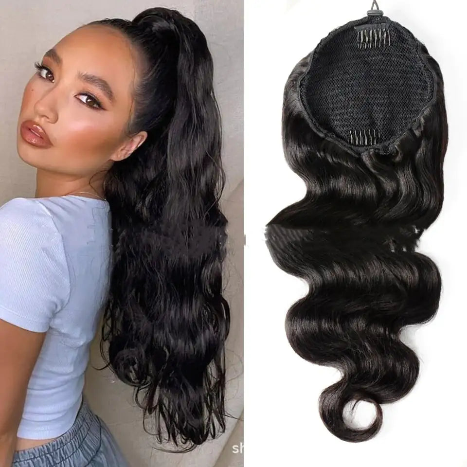 Drawstring Ponytail Human Hair 20 Inch Wig – Instant Length & Volume | Head-Turning Style