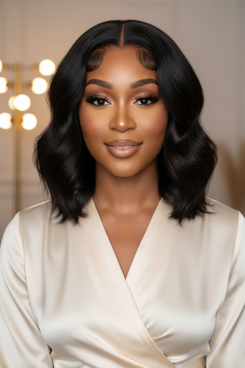 Beautiful Woman Wearing Body Wave Bob Wig