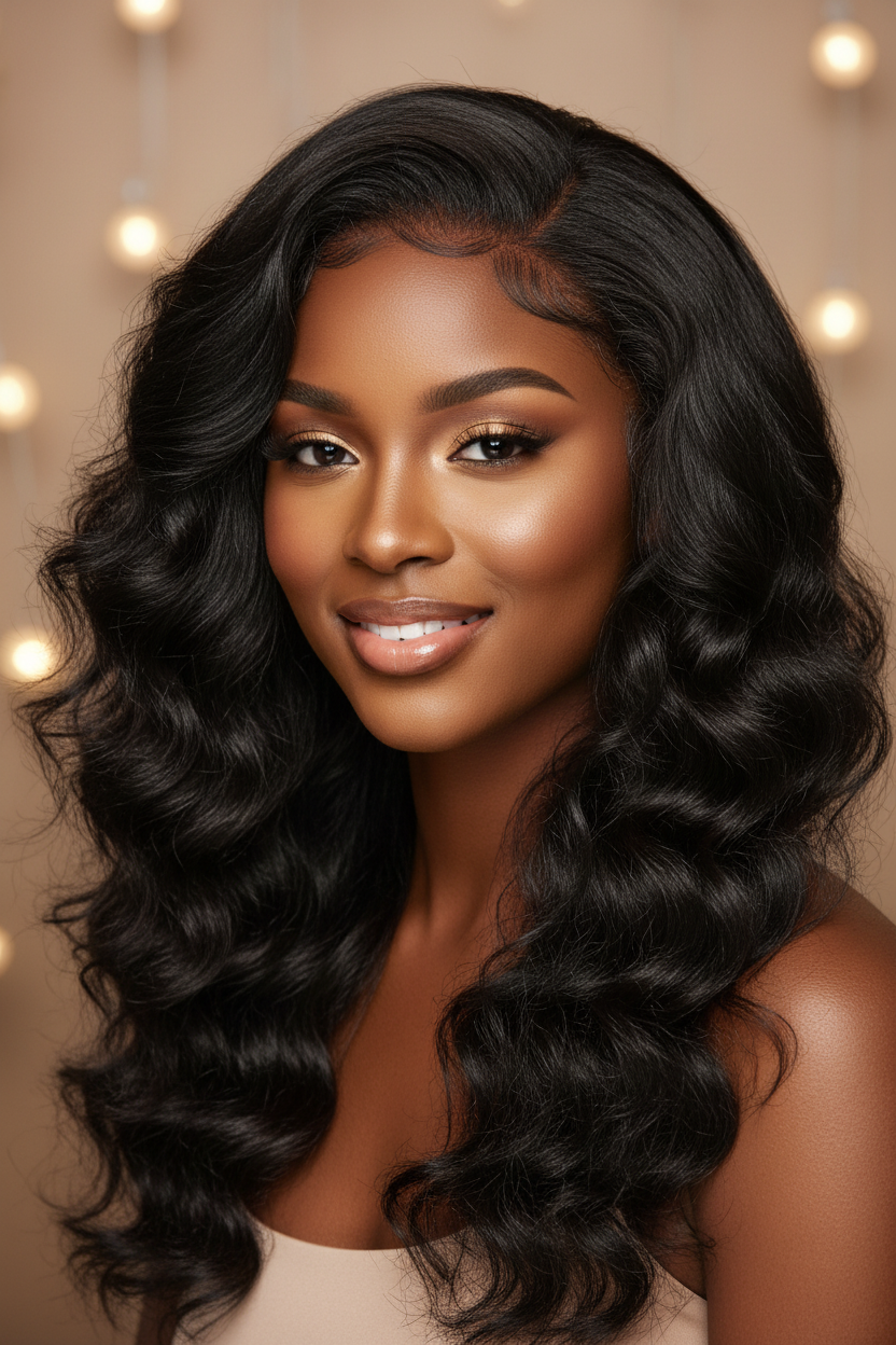 Beautiful Woman Wearing Body Wave Extensions