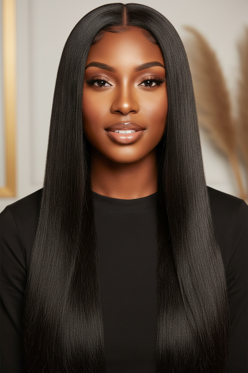 Beautiful Woman Wearing Straight Hair Extensions