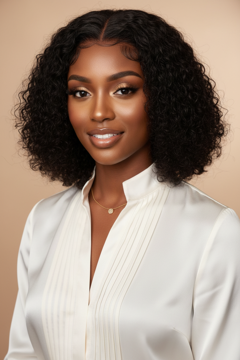 Beautiful Woman Wearing Water Wave Bob Wig