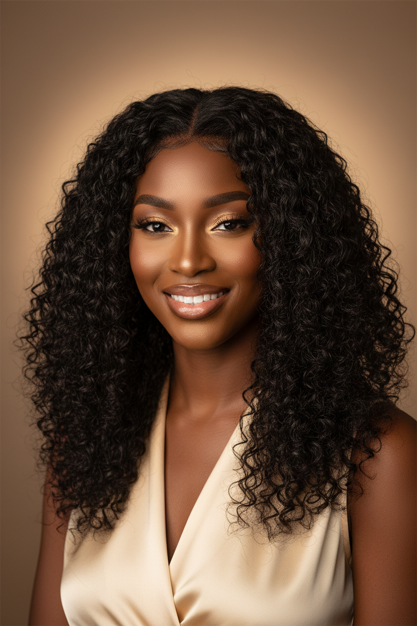 Beautiful Woman Wearing Water Wave Extensions - Front View