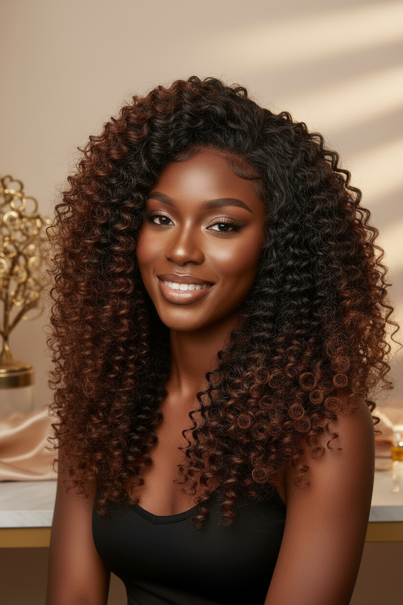 Beautiful Woman with Chocolate & Copper Curls - Full Face Portrait