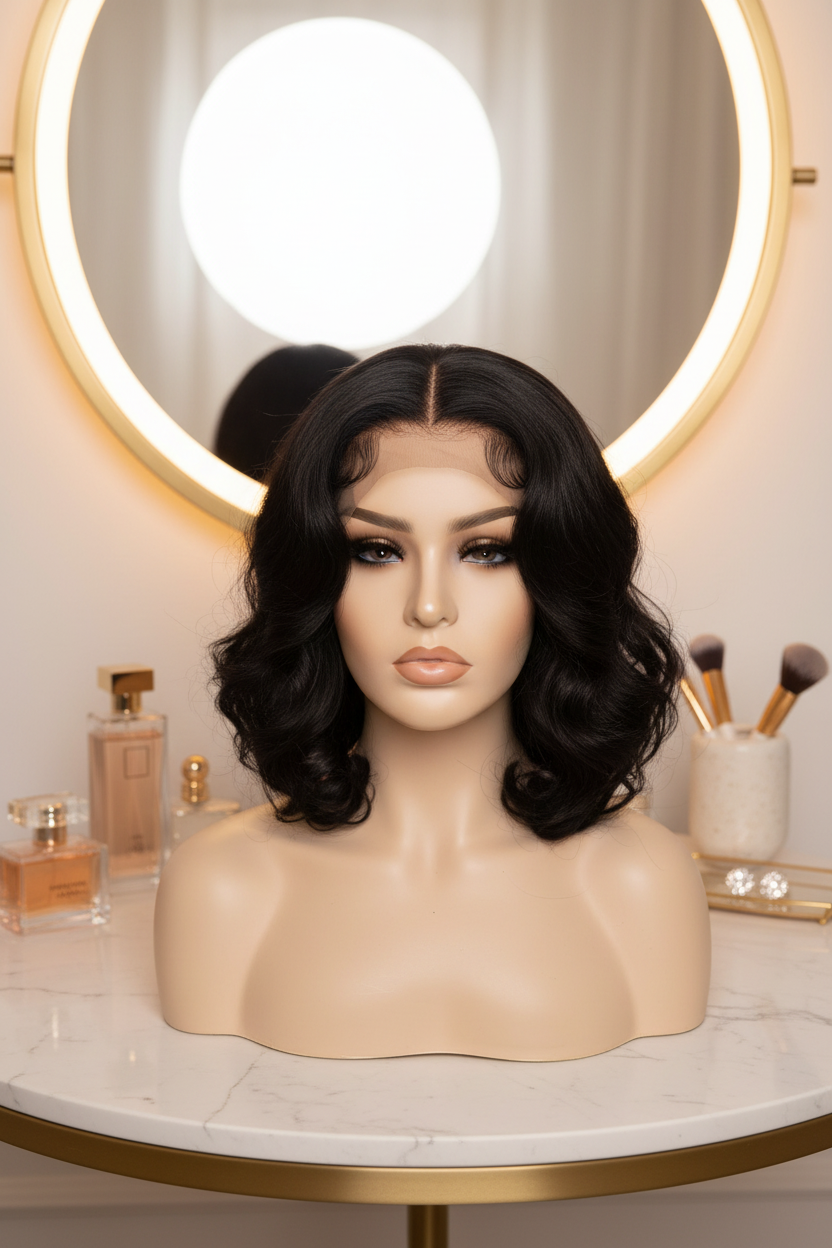 Glueless Body Wave Bob Wig on Mannequin Head