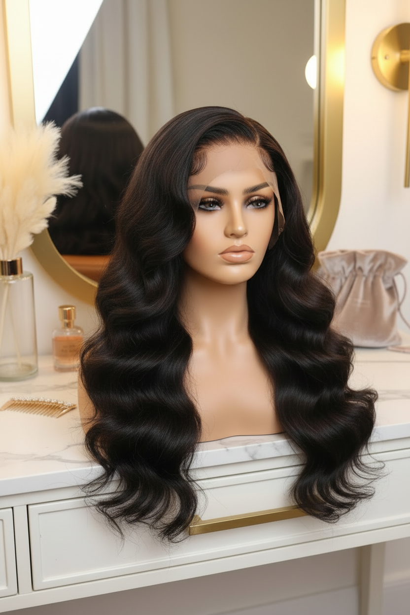 Glueless Body Wave Wig on Mannequin - More Curly