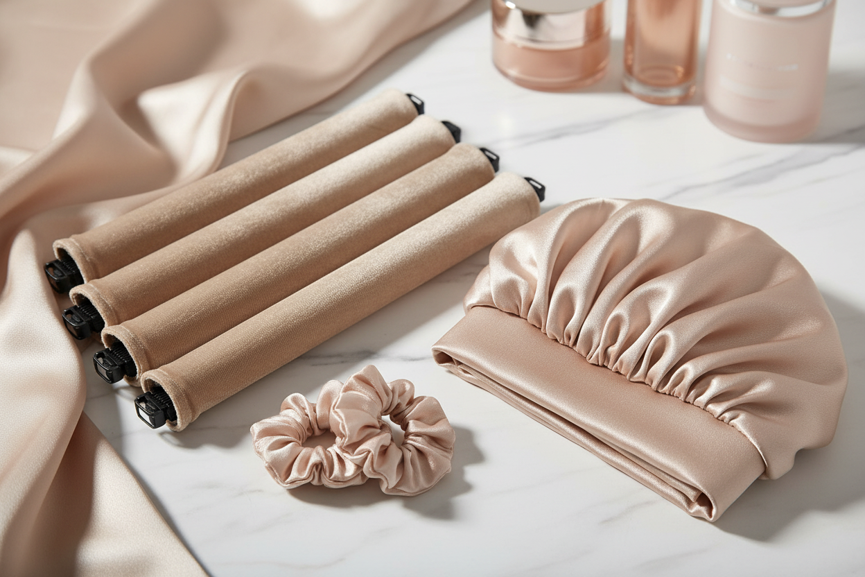 Heatless Hair Curler Set with Flexi Rods and Satin Accessories