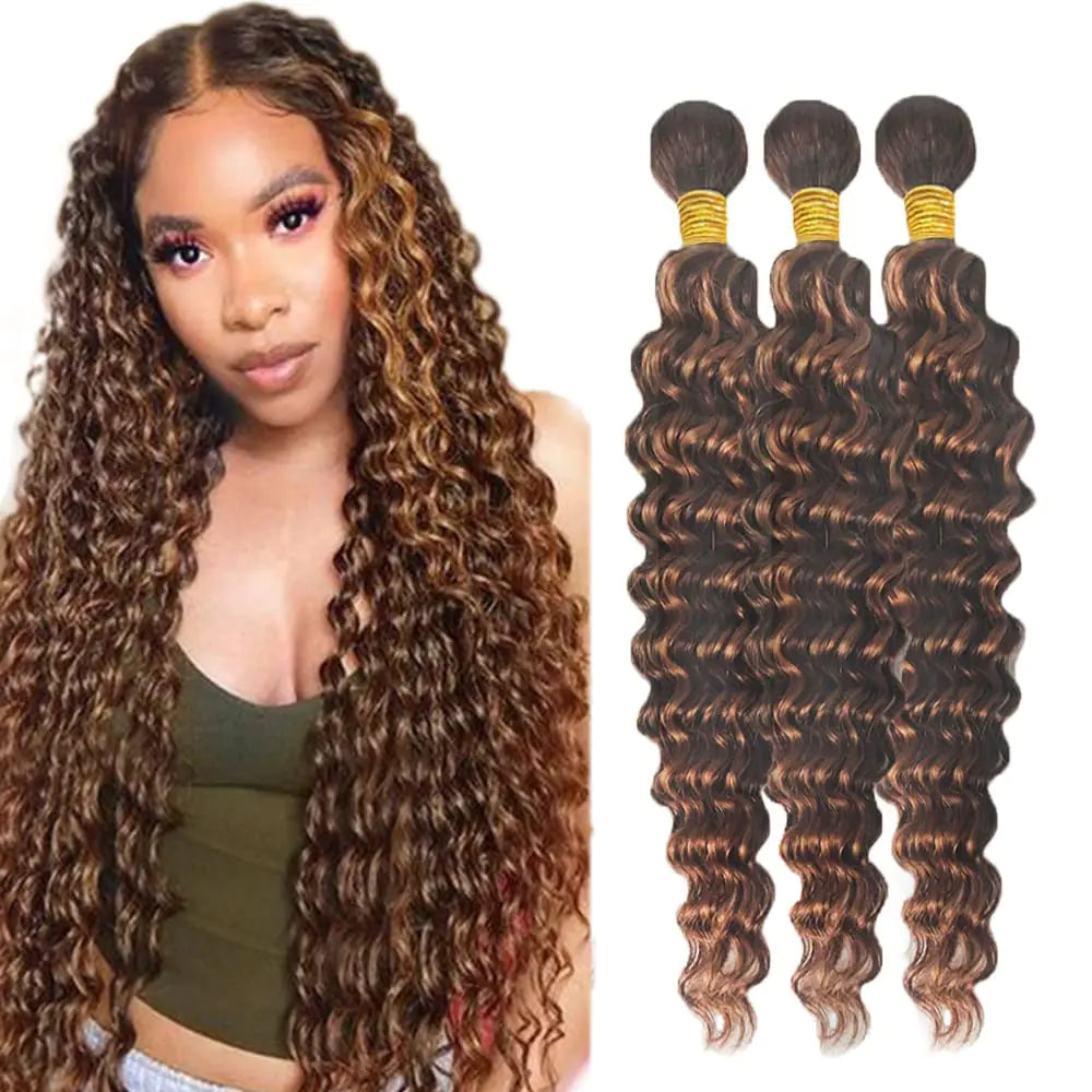 Deep Wave Hair Bundles – Chocolate Brown & Copper Highlight (P4/30) | 100% Human Hair