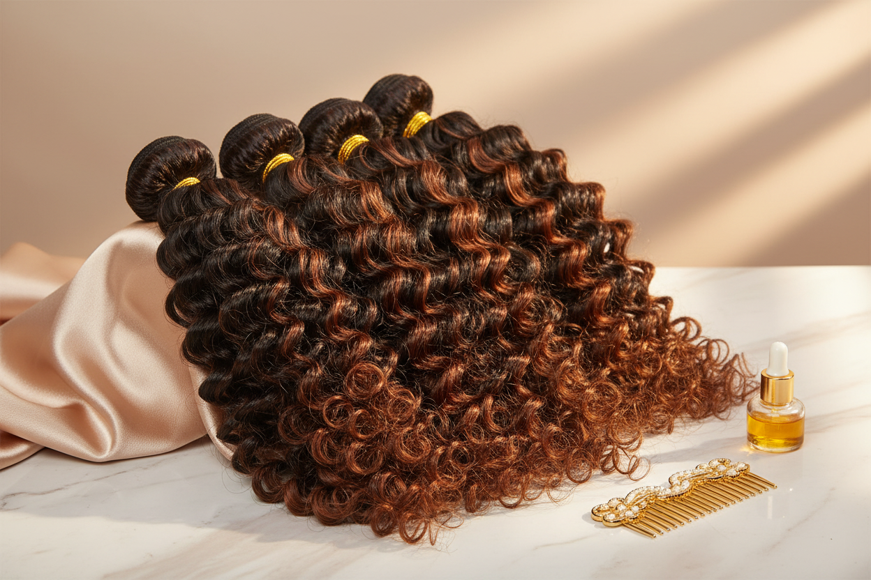 Rich Chocolate & Copper Blend Deep Curly Bundles