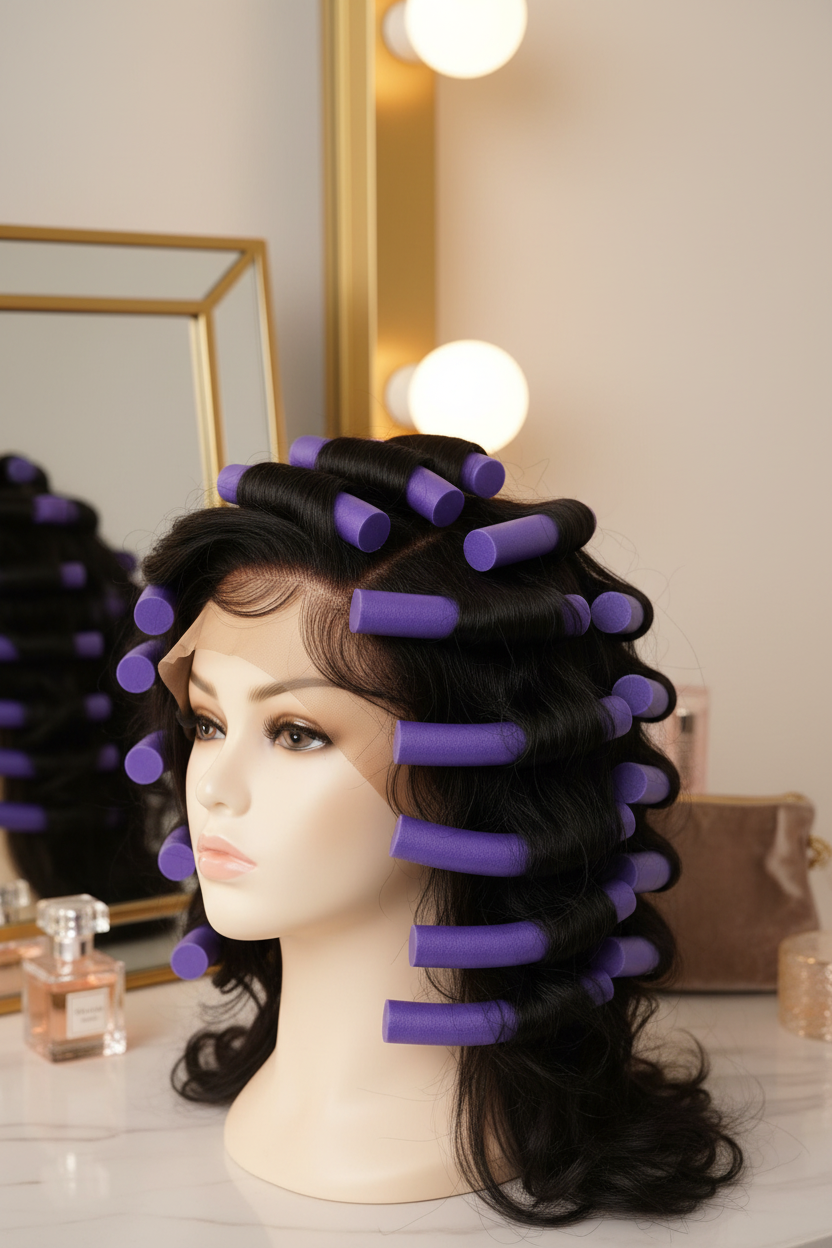 Wig on Mannequin with Flexi Twist Rods